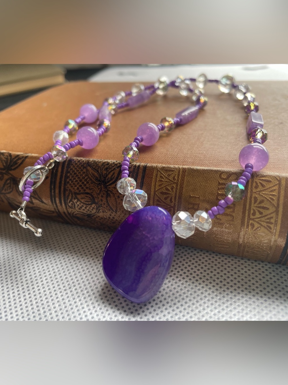 Handmade Purple Beaded Pendant Necklace - Elegant Women Jewelry